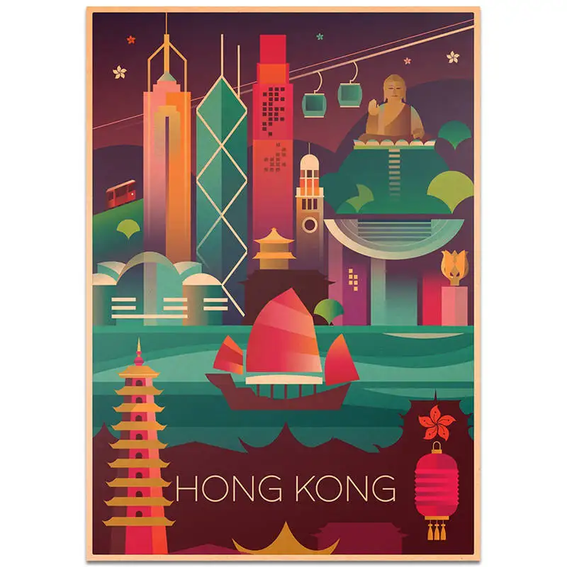 TCITY25 Hongkong традиционные и современные города развития печати плакат крафт обои ручная роспись Бар паба домашний Декор стены Sticker42x30cm - Цвет: TCITY25