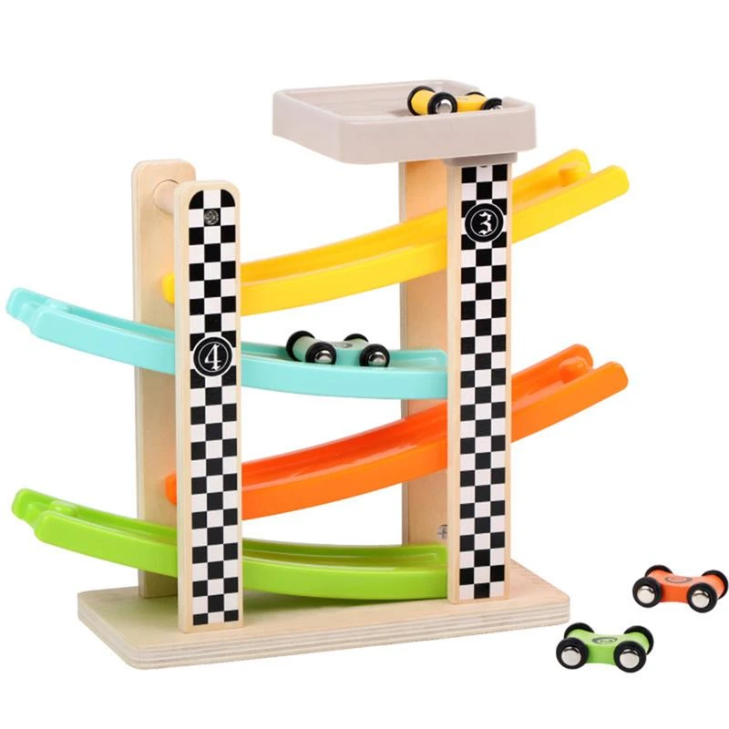Wooden Car Ramp Toy Zig Zag Car Slide With Wooden Cars Roof Top Car Park Playsets Click Clack