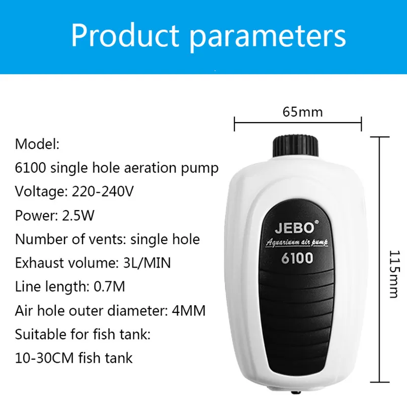JEBO Ultra Silent Aquarium Air Pump Air Compressor Oxygen Airpump Single& Double Outlet 220-240V Adjustable Air Volume Fish - Color: 6100