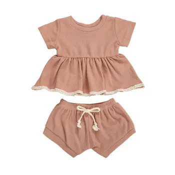 

0-3Y Cute Newborn Baby Girl Short Sleeve Skirted T-shirt Tops Shorts Pant Bottom 2PCS Baby Girls Clothing Set