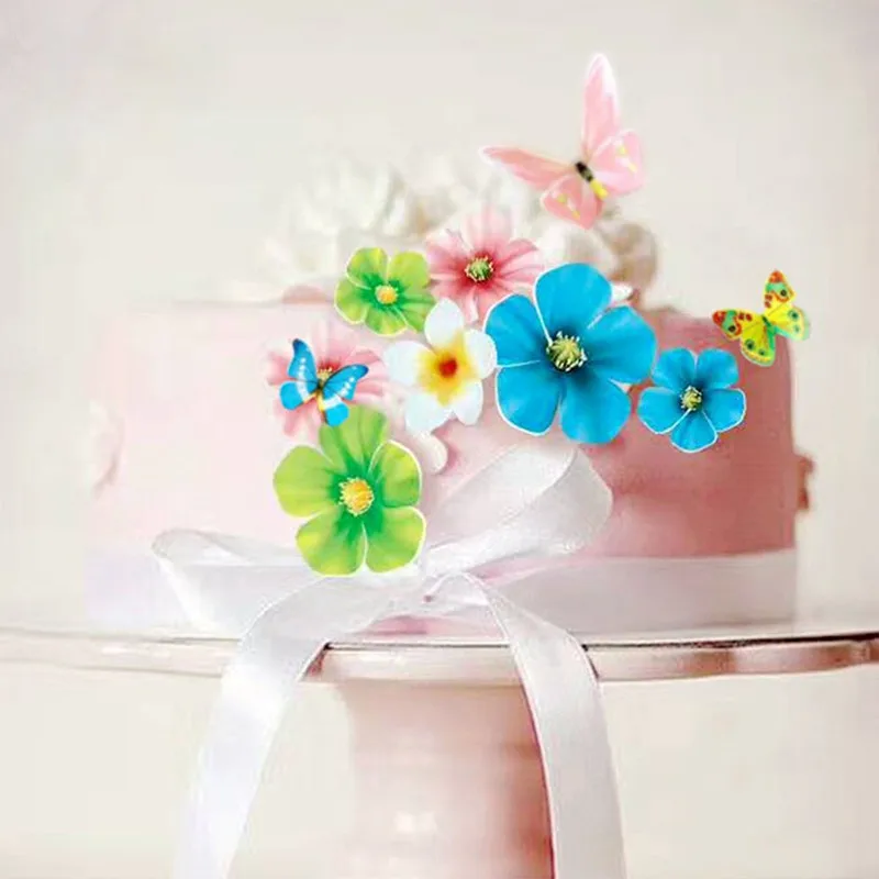 100 шт смешанные цветы бабочки съедобные клеевые вафли рисовая бумага торт кекс топперы торт украшение пирог на день рождения или свадьбу инструмент