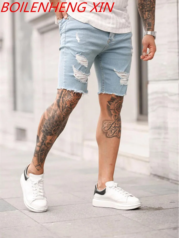 2021 Leisure Mens Ripped Short Jeans 