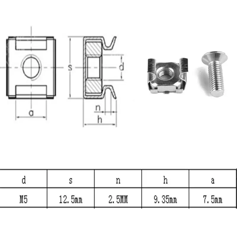 M5 Cage Nuts+M5x20 Bolts+Washers for Server Rack Shelf Cabinet Mount Pack of 50 Convenient Installation Inclined Positioning - Цвет: A