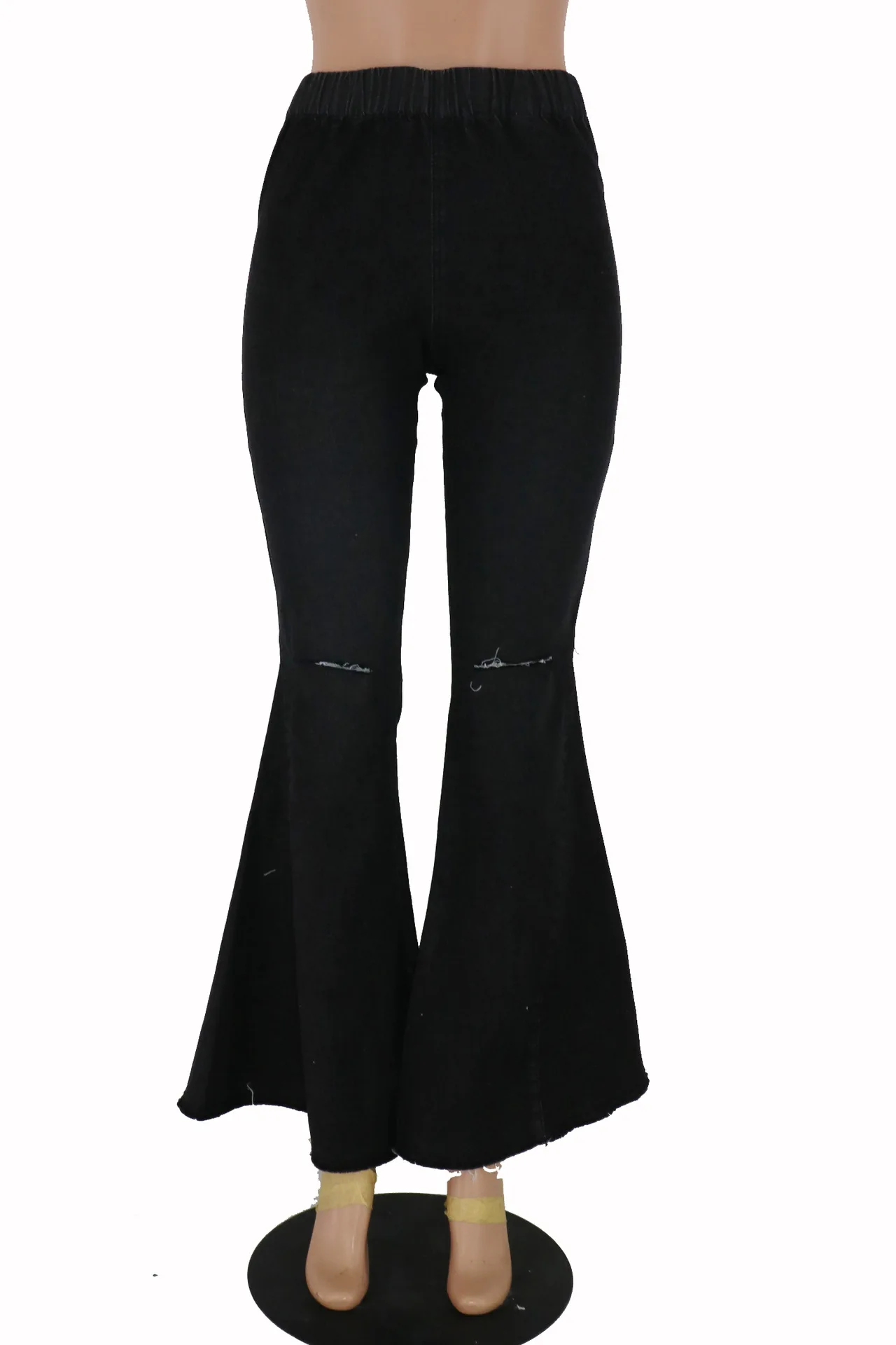 Женские Модные хлопковые рваные джинсы с высокой талией и эластичным поясом, свободные Джинсы бойфренда с карманами, расклешенные брюки для женщин, джинсы для мам S-2XL