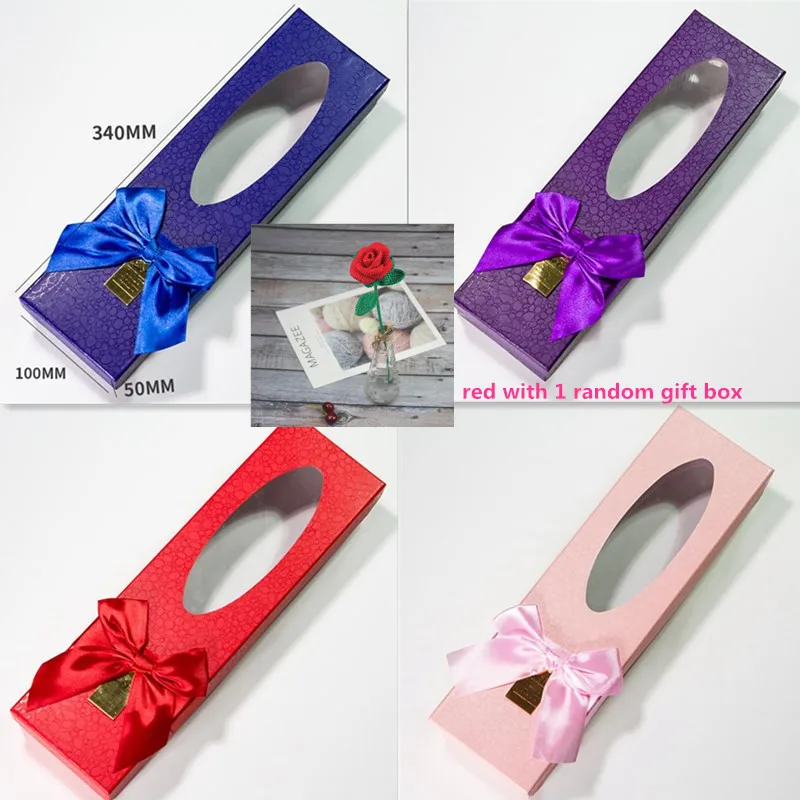 red with 1gift box Вязаные искусственные цветы, шерсть, ручная вязка, роза, подарок на День святого Валентина для влюбленных, креативный свадебный Декор для дома - Цвет: red with 1gift box