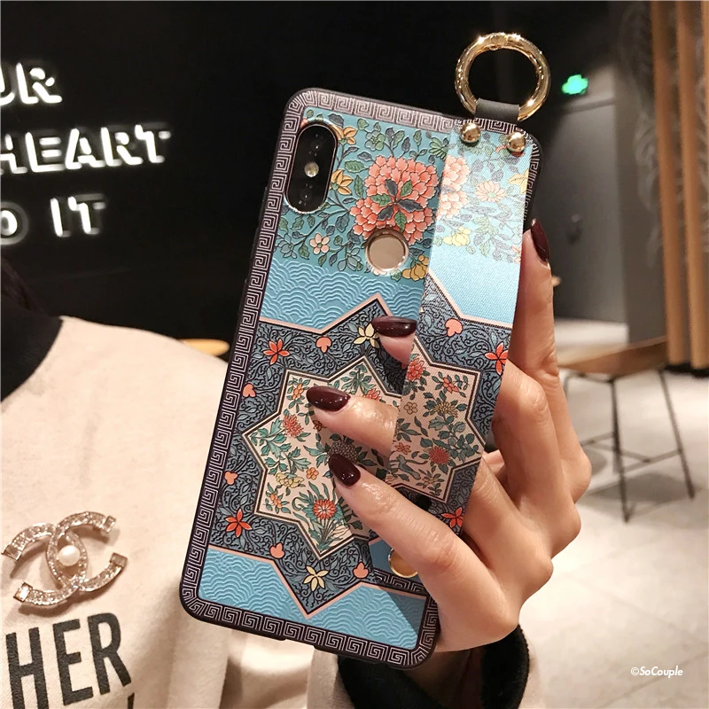 SoCouple Wrist Strap Soft TPU Phone Case For Xiaomi Redmi note 5 Global 5.99'' Flower embroidery Pattern Phone Holder Case (3)