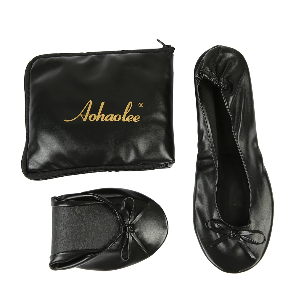 Aohaolee Woman PU Ballerina Fitness Ballet Flats Foldable Shoes Portable Ballet Dancers Comfortable Ballroom Women Shoes 4