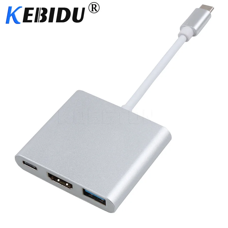 KEBIDU 4K Usb c HDMI type c HDMI USB 3,1 конвертер адаптер type c в HDMI/USB 3,0/type-C концентратор Алюминиевый кабель для Macbook