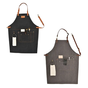 

Canvas Work Apron, Multifunction Tool Aprons with Pockets Back Cross Workshop Apron for Carpenters Gardener Barber Chefs