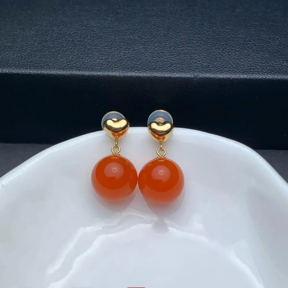Серьги гвоздики shilovem из розового золота 18 К с натуральным Южно красным агатом