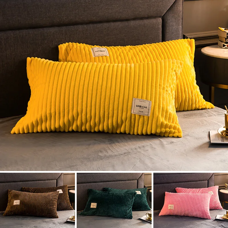 Flannel Thicken Pillowcases,Velvet Stripe Pillows Covers,Super Soft And Winter Warm,Decorative