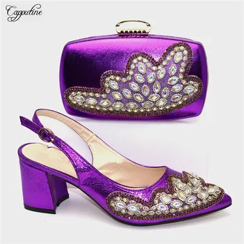 

Nice purple spring/autumn pointed toe evening shoes and bag set with stones CR175, heel height 7.5cm, 5 color