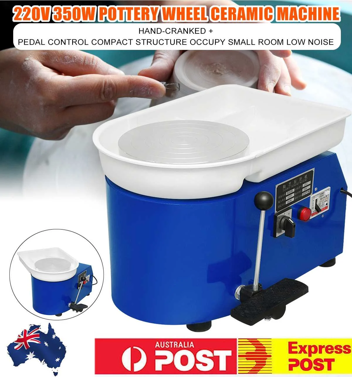 

Turnable Pottery Wheel Machine 25cm 220V 350W Hand-cranked + pedal control Ceramic Work Clay Art With Mobile Smooth Low Noise