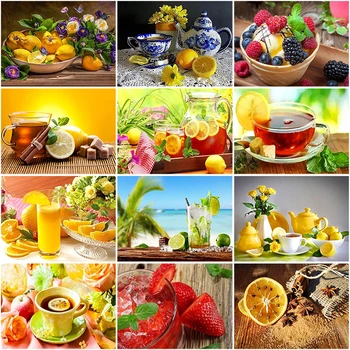 

5d Diamond Painting Fruit Diy Diamond Embroidery Kitchen Table Grape Peach Mosaic Full Round Drill Painting By Numbe Home Decor