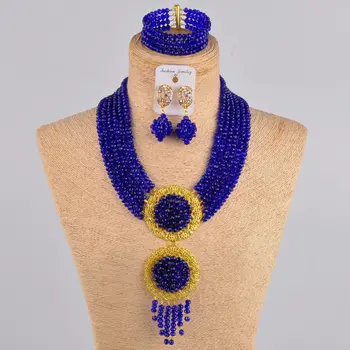 

royal blue african beads jewelry set nigerian jewelry set crystal beaded necklace sets for women 6CLS01