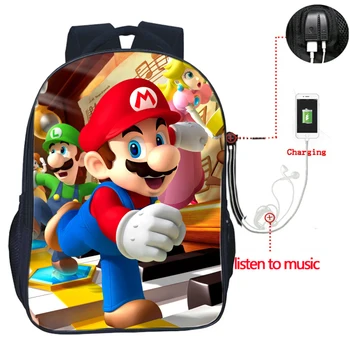 

Hot Cartoon Super Mario USB Charge Bags Students Boys Girls Backpack casual Beautiful Knapsack Teens Daily Bags