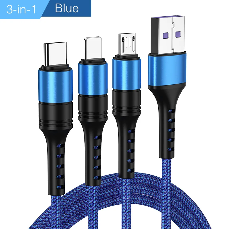 YKZ кабель для мобильного телефона 3 в 1 Micro USB кабель usb type-C кабель для зарядки для samsung Xiaomi huawei USB шнур для освещения - Цвет: upgrade Round Blue