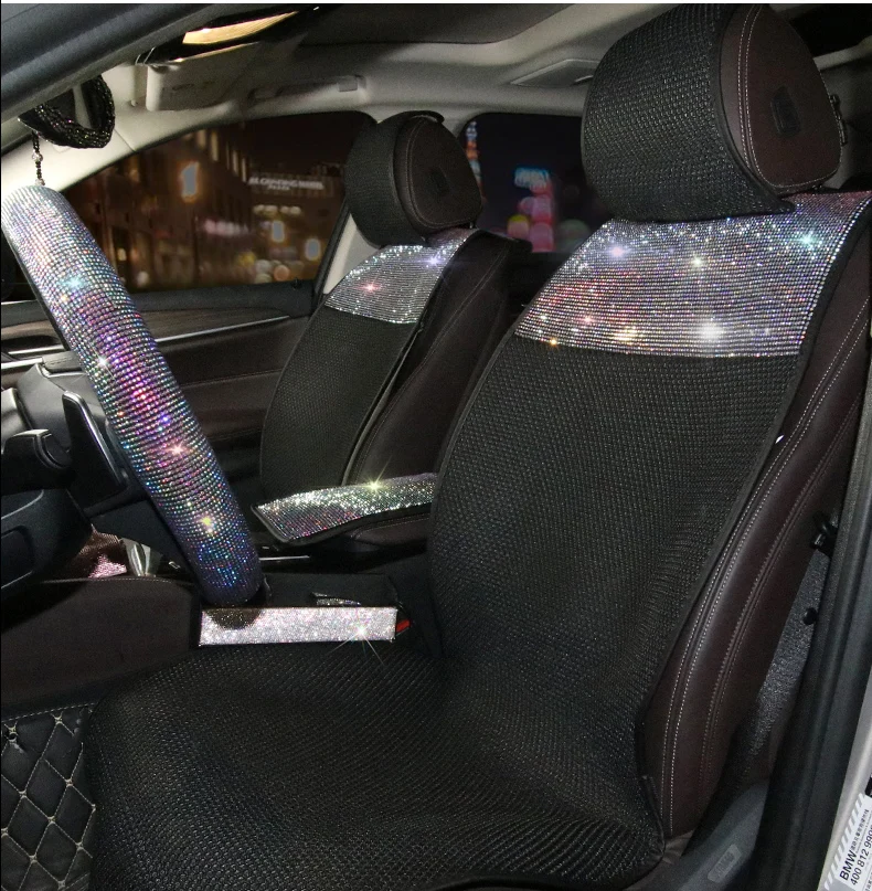 Модные леопардовые автомобильные чехлы для сидений, подушки для сидений автомобиля, универсальные Стразы с кристаллами для девочек и женщин