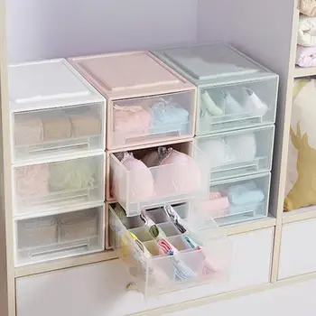 

Translucent Bra Socks Cosmetic Storage Organizer Box Drawer Stackable Container Transparent dustproof shoe box shoe cabinet