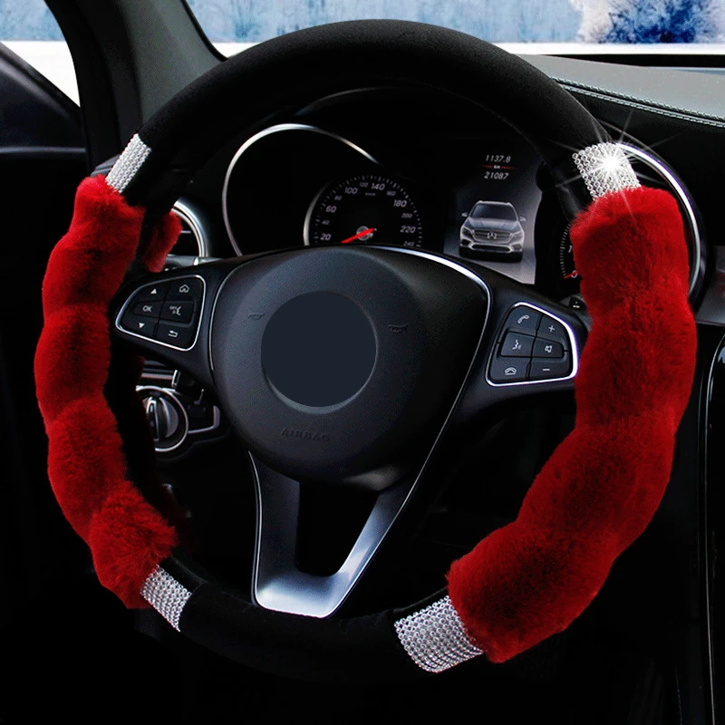 Зимний теплый чехол рулевого колеса автомобиля Rex Rabbit Hair для руля Funda Volante Coche