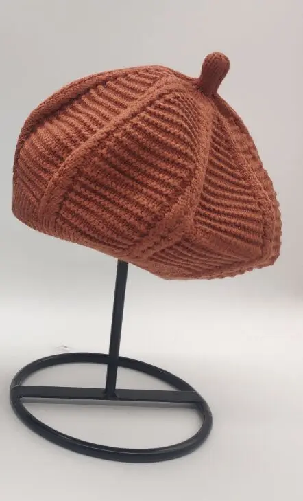 Модный зимний теплый вязанный берет для девочек, Новая повседневная хлопковая шапка с тыквой для девочек, британский головной убор художника - Цвет: brown