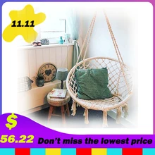 Безопасное бежевое подвесное кресло-гамак, качающаяся веревка, уличное, внутреннее, для бара, сада, кресло для ленивых, складное, для сада, без палочек, Прямая поставка