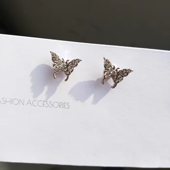 

S925 Silver Needle Korean-Style Cool Air Simple INS Fresh Butterfly Diamond Set Shining Bright Women's Versatile Clip-on Ear Stu