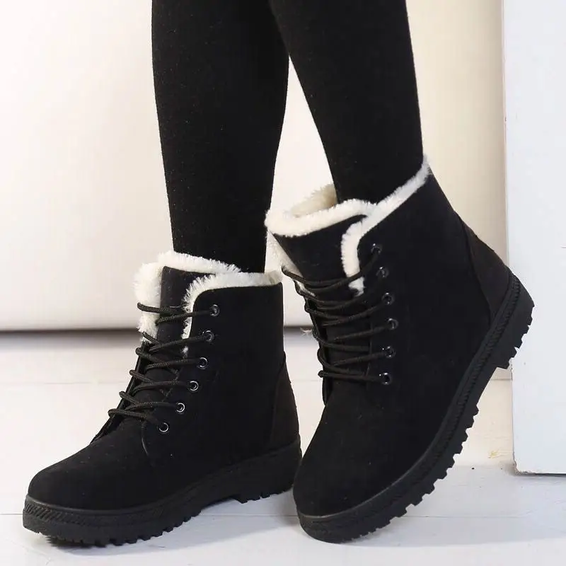 Women Winter Snow Boots Warm Flat Plus Size Platform Lace Up Ladies Women's Shoes New Flock Fur Suede Ankle Boots Female
