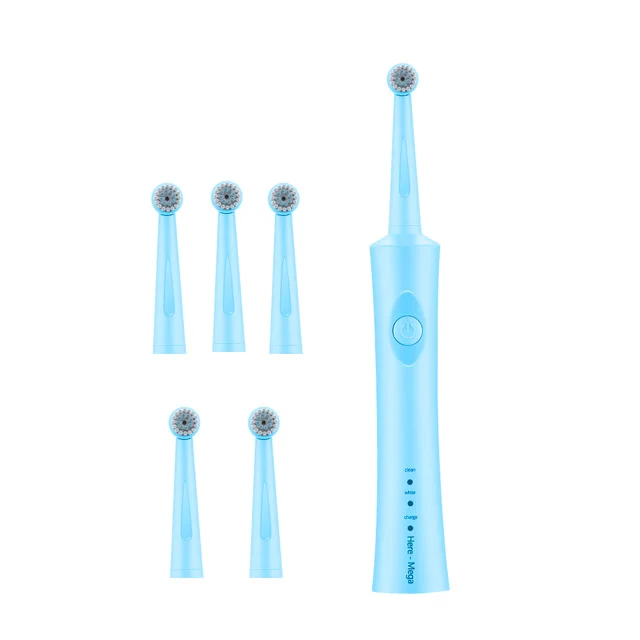 R02 Blue 6heads Здесь Мега вращающаяся электрическая зубная щетка USB перезаряжаемая зубная щетка для взрослых сменные головки для зубных щеток отбеливающая умная водонепроницаемая - Цвет: R02 Blue 6heads