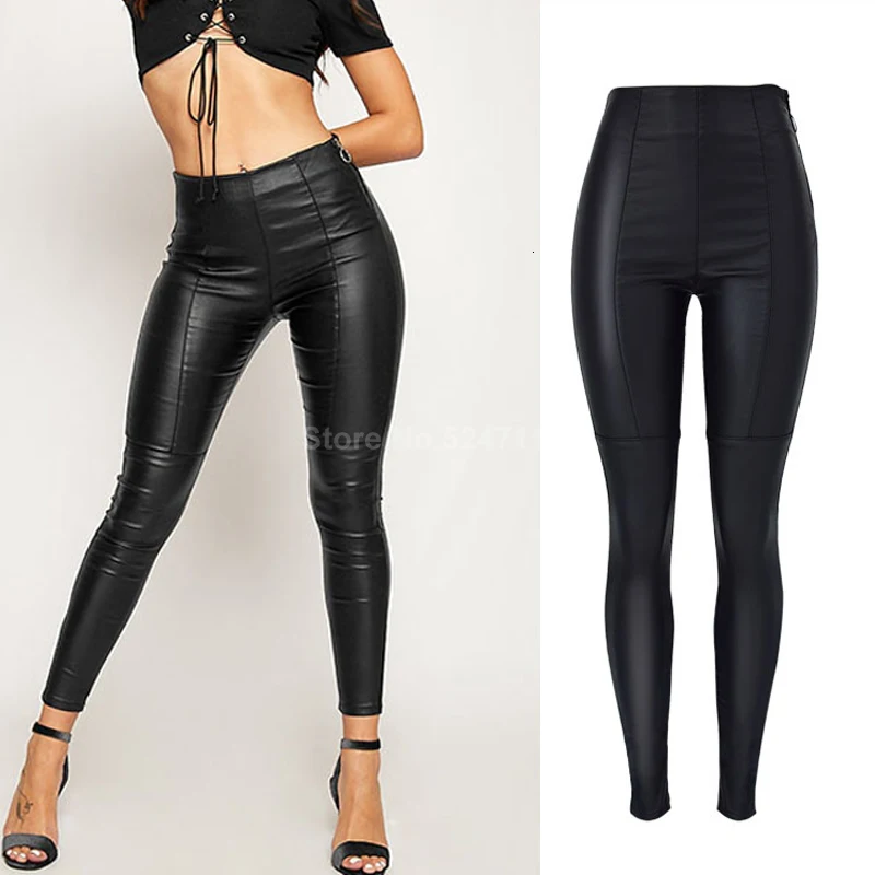 Узкие женские джинсы боди обтягивающие джинсы женские с высокой талией брюки из ПУ Femme Mujer женский, черный сексуальные брюки-карандаш, джинсы