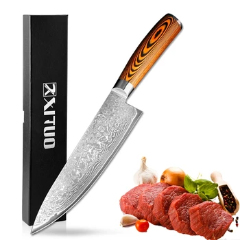 

XITUO 8"inch Professional Damascus Chef Knife Japanese Damascus VG-10 Core Kitchen knife meat Cleaver wood handle Cooking Tools