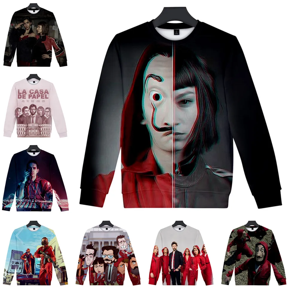 

La Casa De Papel Sweatshirt Cosplay Costume Salvador Dali Robbery Paper House Anime Hoodie Men Women Top Round neck Sweat