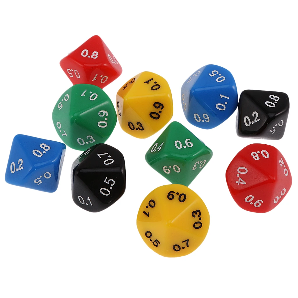 10 Pieces Ten Sided D0.0-0.9 Dices for D&D Casino Poker Dice Guessing Games 20mm
