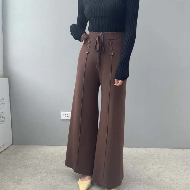 

J661 Korean Fashion High Waist Wide Leg Sweater Autumn Winter Elegant Warm Knitted Pants