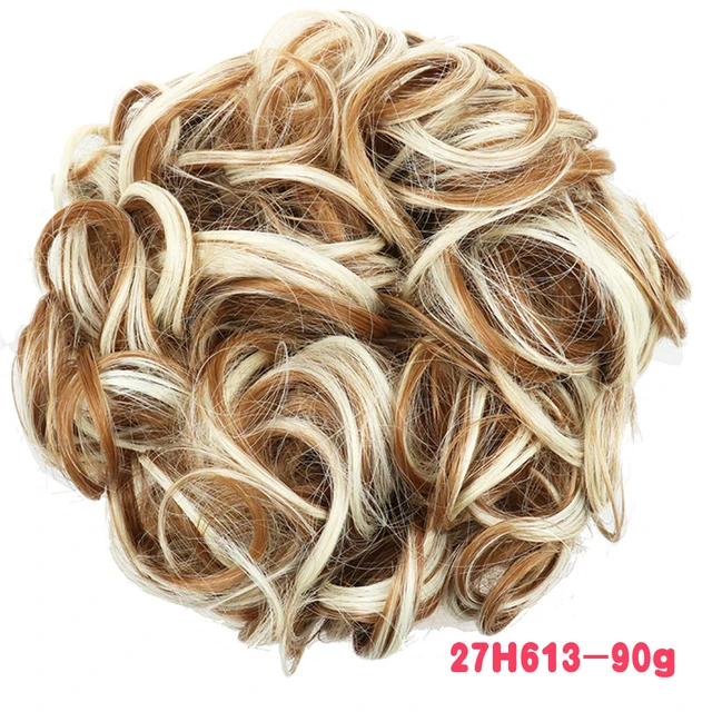 MERISIHAIR Synthetic Girls Curly Scrunchie Chignon With Rubber Band Brown Gray Hair Ring Wrap On Messy Bun Ponytails 90g-27h613