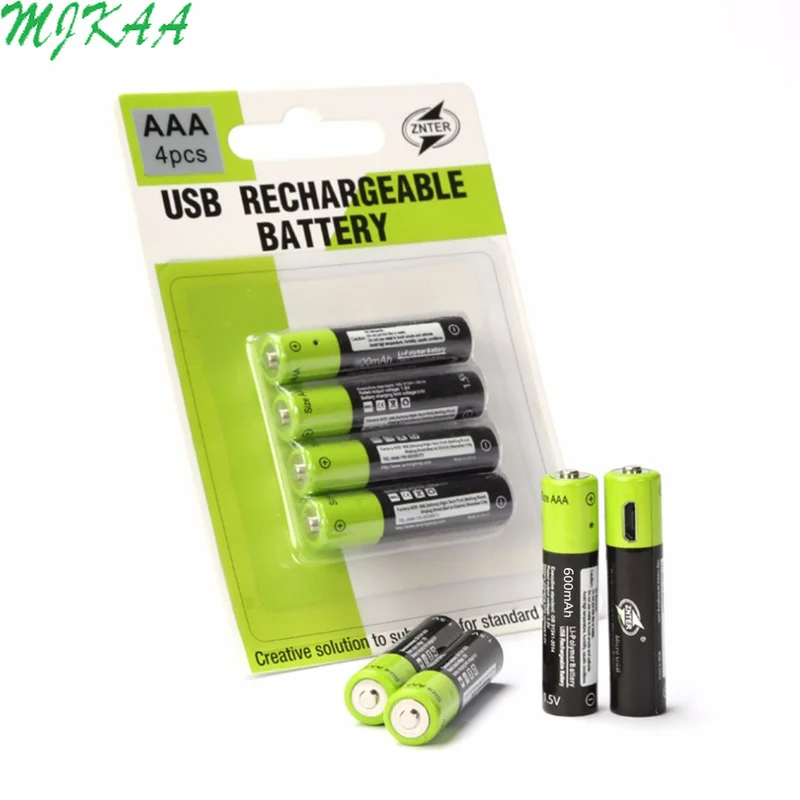 ZNTER 2/4 шт 1 5 в AAA аккумуляторная батарея 600mAh USB перезаряжаемая литий полимерная