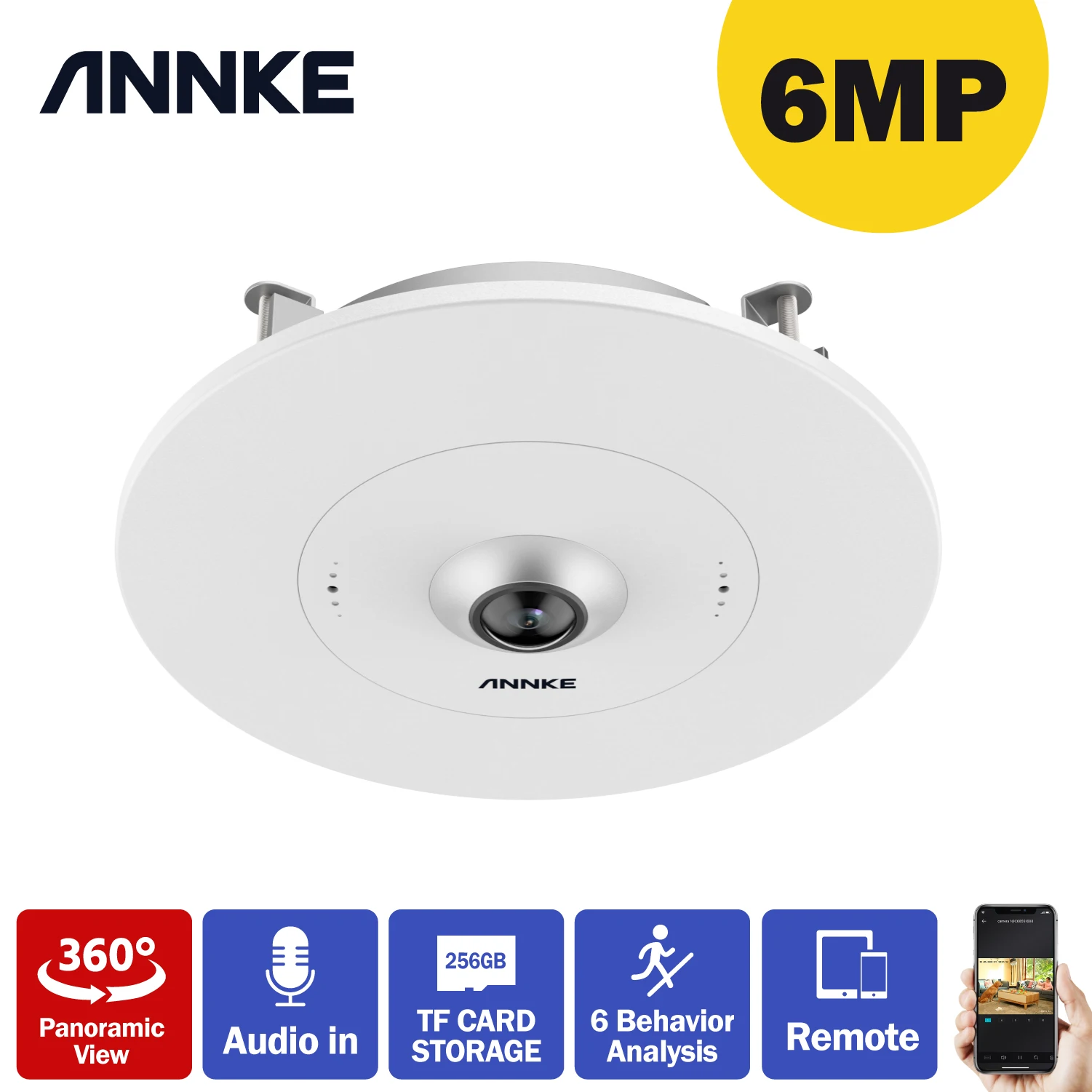 IP-камера видеонаблюдения ANNKE 6 МП Super HD рыбий глаз ONVIF PoE 30 кадров в секунду