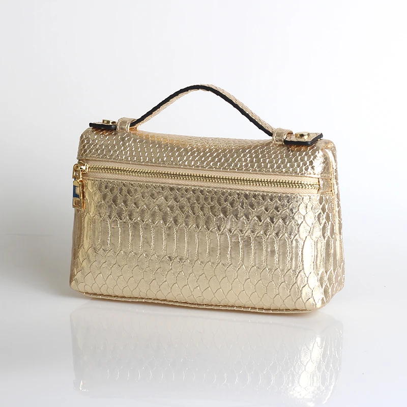 Новая дизайнерская сумка из натуральной кожи, переносная сумка, маленький клатч, Сумка с узором страуса/Змеи/крокодила, дамская сумочка, кошелек - Цвет: Snake Gold(L)