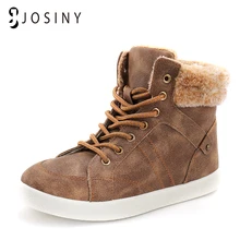 JOSINY – bottines en cuir PU avec doublure en fourrure pour femme, chaussures d'hiver