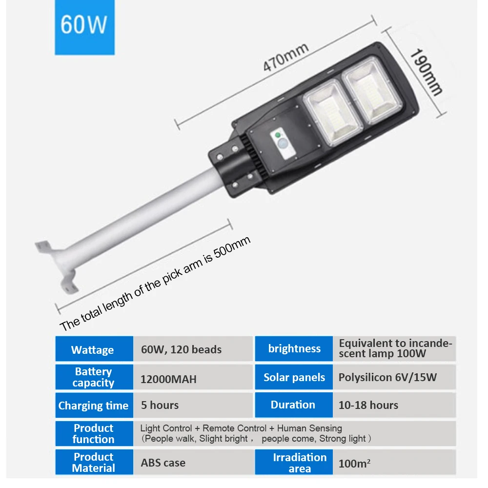 30W/60W/90W LED Solar Street Lamp Radar Induction PIR Motion Sensor Outdoor IP67 Waterproof Solar Lamp for Wall Garden Walkway