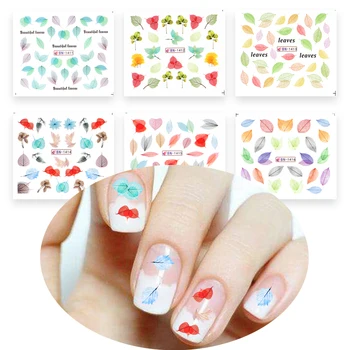 

6 styles Leaf Fall Nail Polish Sticker Dried Leaves Multi Color Nail Water Transfer Decals Slider Manicure Autumn Wrap