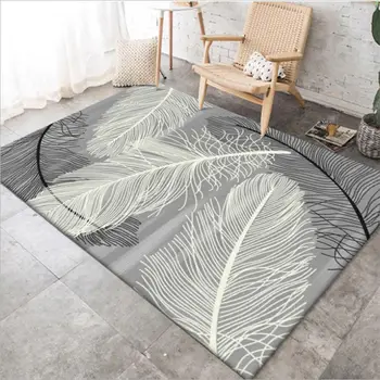 

Carpets for Living Room Nordic Minimalist Gray Feather Pattern Carpet Rugs for Children Rooms Floor Mat Grey Modern Home Decor