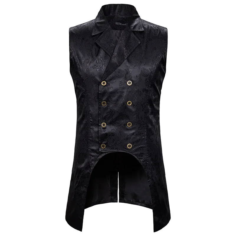 Mens Gothic Steampunk Double Breasted Vest Brocade Waistcoat Men Party