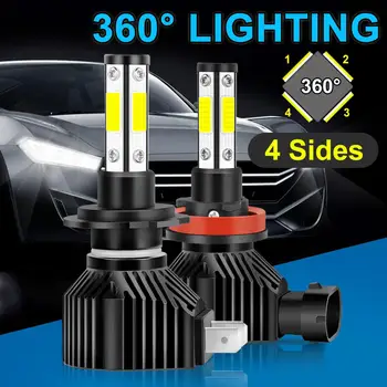 

2pcs 15000LM Mini COB HeadLamp H7 H11 H8 Led Bulb 360°3D Lighting 9005 HB3 9006 HB4 Car Headlight 4 Sides Headlights 6000K White