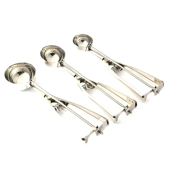 

HOT 3Pcs Kitchen Ice Cream Mash Potato Scoop Stainless Steel Spoon Spring Handle Kitchen Accessories 4,5,6cm