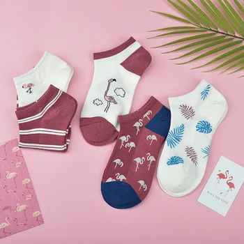 

5 Pairs/lot Summer Flamingo Creativity Cartoon Harajuku Kawaii Korean Gifts for Women Cotton Socks Cute Funny Happy Kawaii Socks