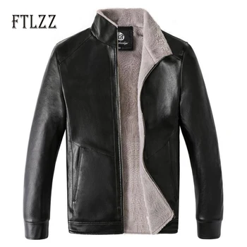 

Fashion men biker jacket new 2019 warm thick faux lamb wool liner leather coat autumn winter wan zipper plus size outerwear