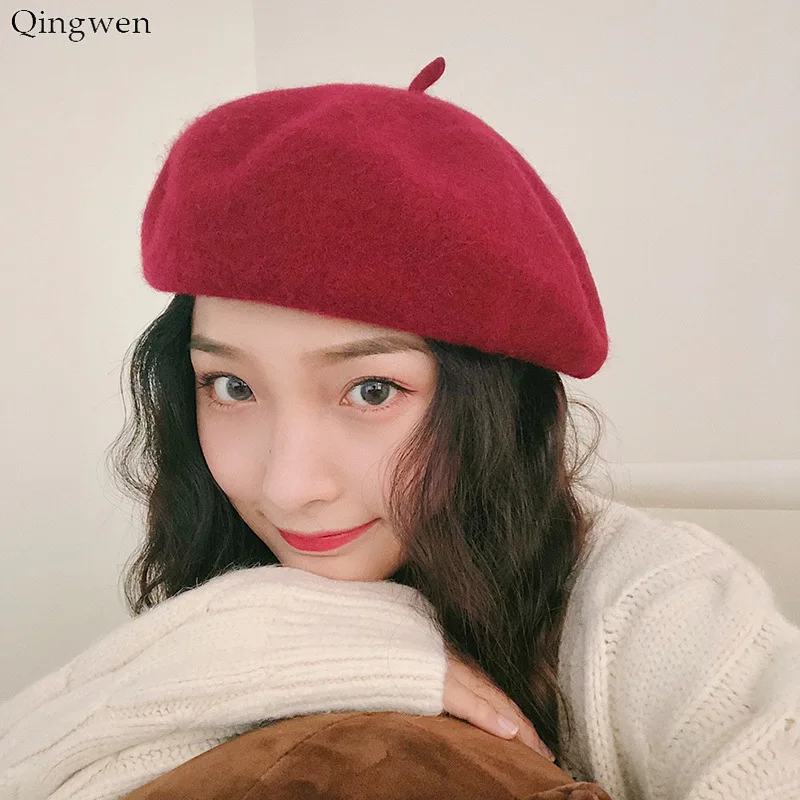 Qingwen/модный шерстяной берет, шапка, Женский войлочный берет, британский стиль, шерстяной берет, женские зимние шапки для женщин, плоская шапка, вязаный