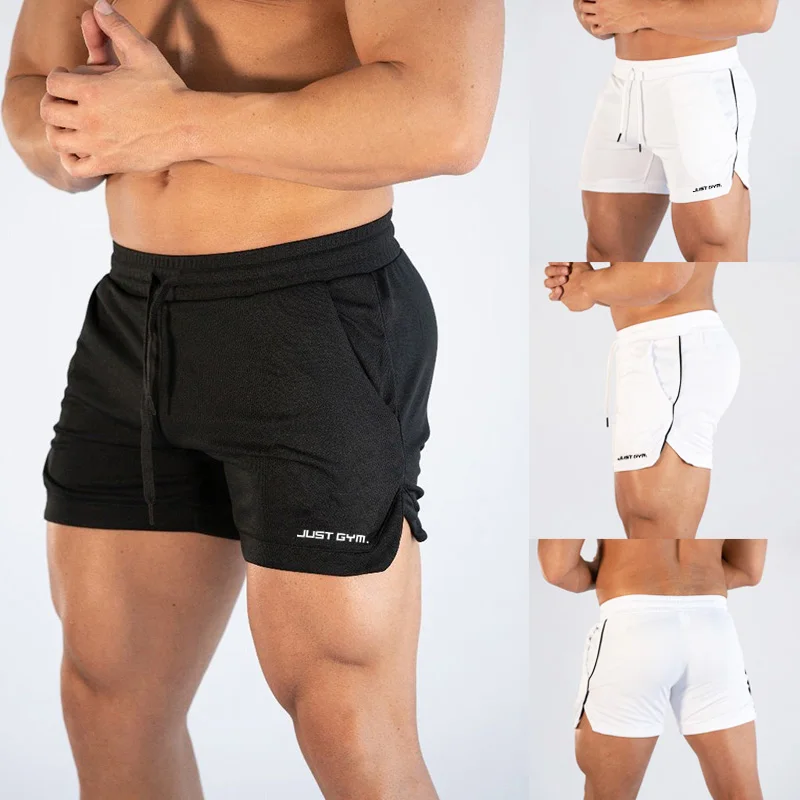 Новые мужские шорты для бодибилдинга Jogger Mesh Gyms фитнес тренировки мужские быстросохнущие дышащие мужские летняя спортивная одежда пляжные короткие штаны