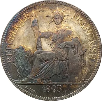 

French Indochina 1895 A 1 Piastre Commerce Coin REPUBLIQUE FRANCAISE Cupronickel Silver Plated Copy Coins